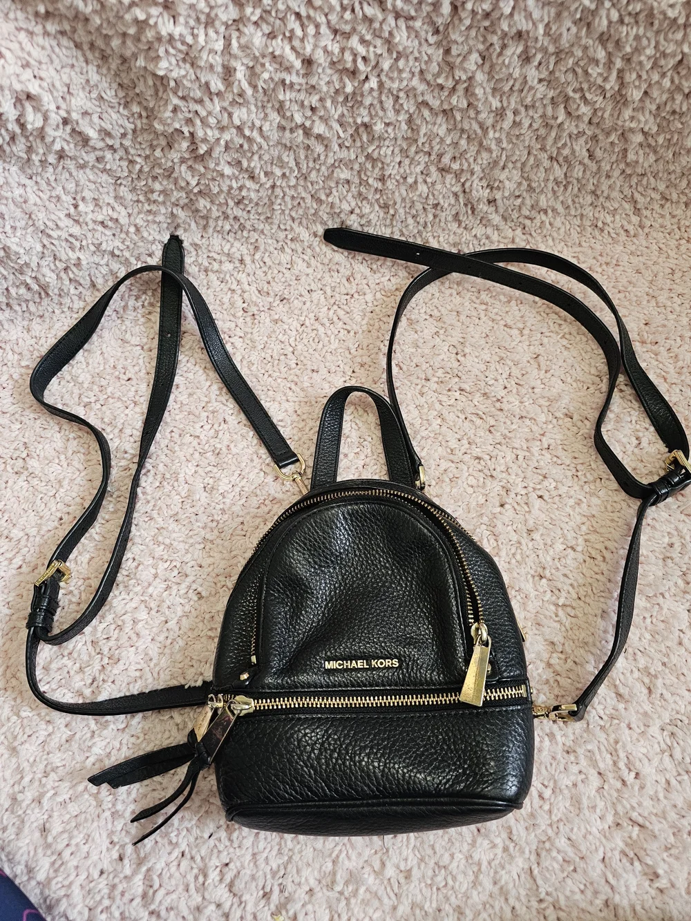 Michael Kors Black Pebbled Leather Mini Backpack with Gold Hardware